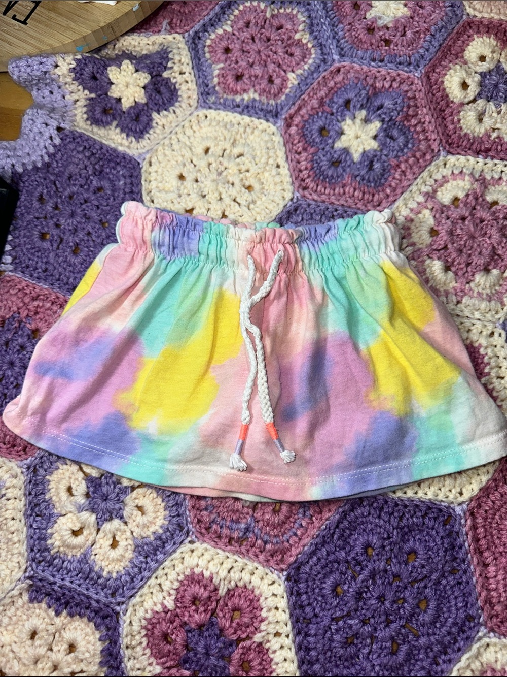Kids Tie-Dye Skort with Drawstring Waist - Pastel Rainbow B335